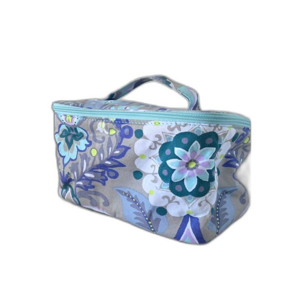 PBteen 2PC Toiletry Travel Cosmetic Case & Bag Teal Floral Paisley EUC Boho